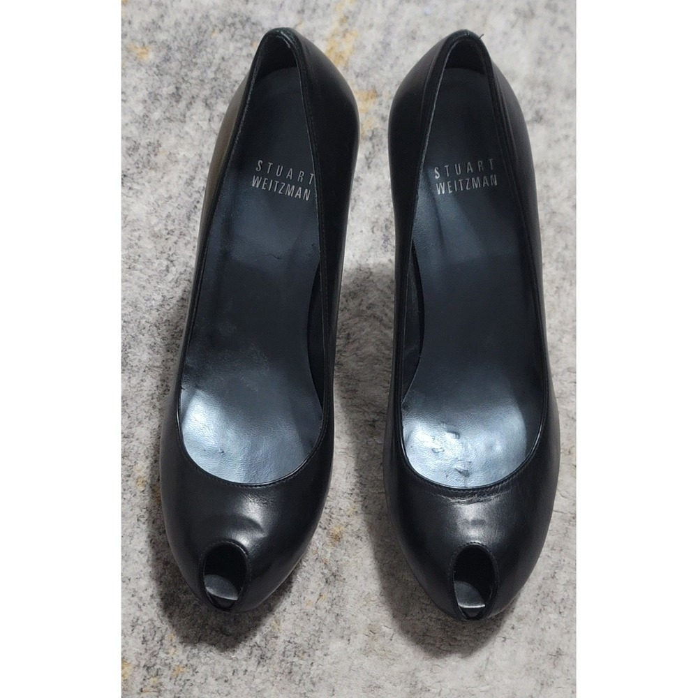 Stuart Weitzman Women's "PeeK"‎ Black Peep Toe Stiletto Heel Size 6.5 M